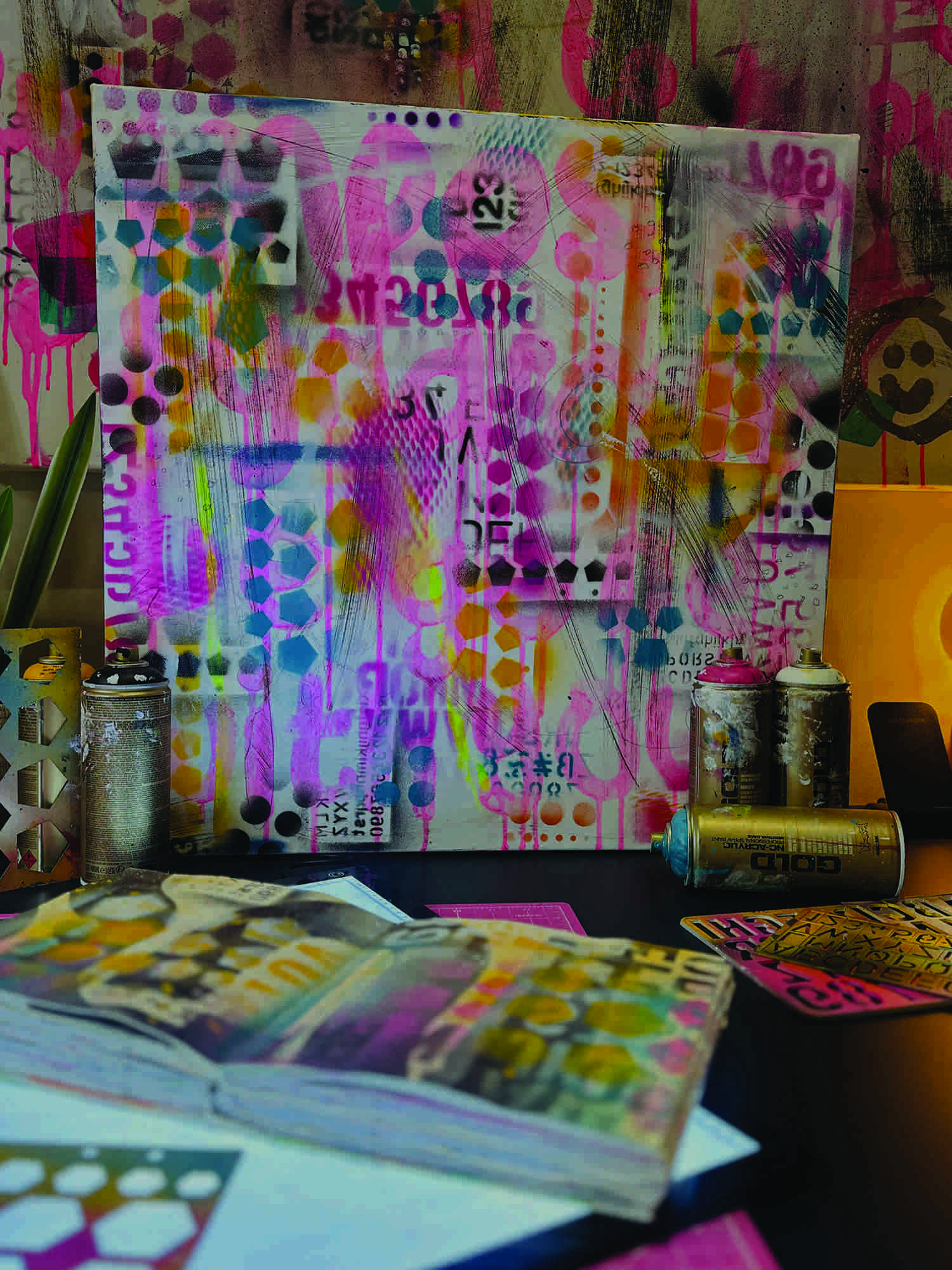 Abstract urban art canvas in art studio